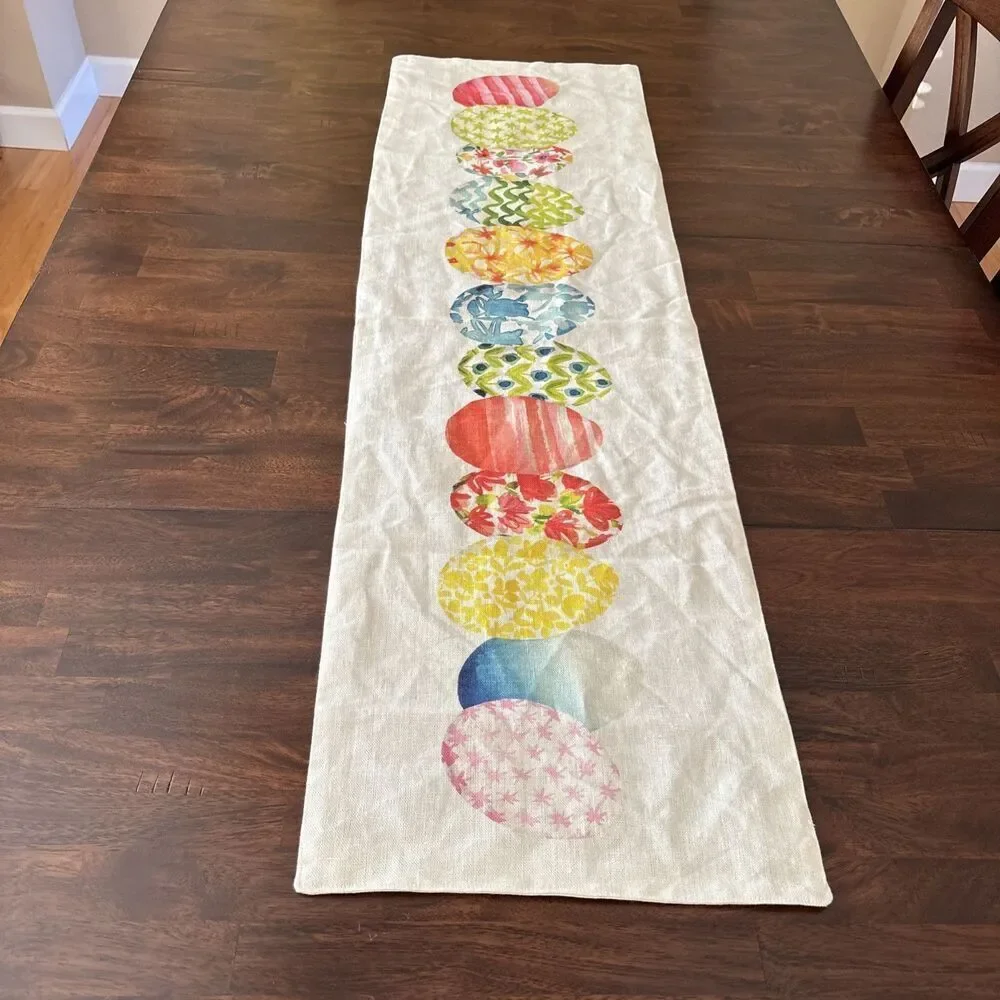 The Farmhouse Rachel Ashwell Easter‎ Eggs Table Runner Spring Linen 14”x48” MCM